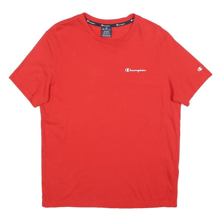 CHAMPION Mens Red Plain T-Shirt M Short Sleeve Crew Neck Cotton Blend