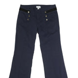 LOFT Womens Cotton Blend Navy Regular Fit Flared Trousers W30 L33 Stylish Button