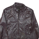 ZARA BASIC Womens Brown Leather Jacket M Leather Plain Zip Casual Stylish