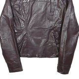 ZARA BASIC Womens Brown Leather Jacket M Leather Plain Zip Casual Stylish