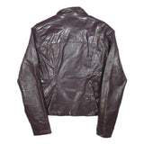 ZARA BASIC Womens Brown Leather Jacket M Leather Plain Zip Casual Stylish