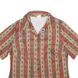 Womens Red Floral Stripe Button Shirt UK 10 Short Sleeve Vintage Style