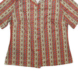 Womens Red Floral Stripe Button Shirt UK 10 Short Sleeve Vintage Style