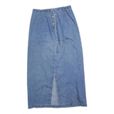 EDDIE BAUER Womens Blue Denim Straight Midi Cotton Blend Skirt M Button Front