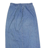 EDDIE BAUER Womens Blue Denim Straight Midi Cotton Blend Skirt M Button Front