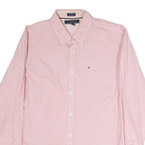 TOMMY HILFIGER Mens Pink & White Check Shirt L Cotton Button Down Collar Long