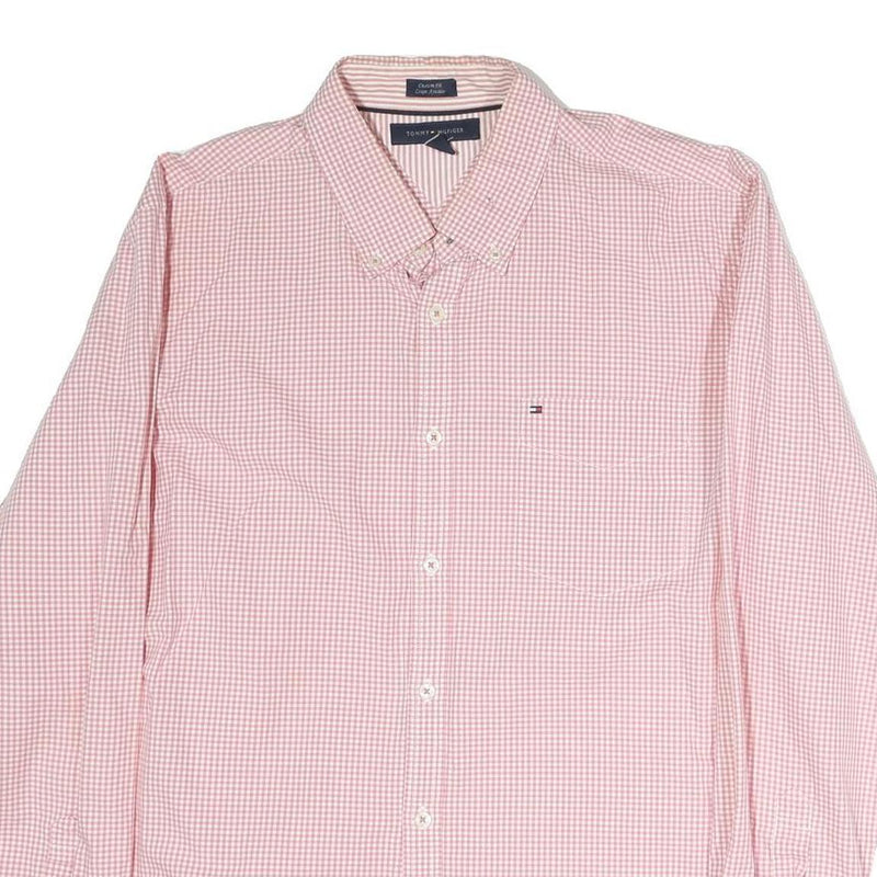 TOMMY HILFIGER Mens Pink & White Check Shirt L Cotton Button Down Collar Long