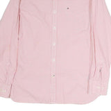 TOMMY HILFIGER Mens Pink & White Check Shirt L Cotton Button Down Collar Long
