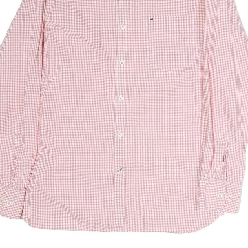 TOMMY HILFIGER Mens Pink & White Check Shirt L Cotton Button Down Collar Long