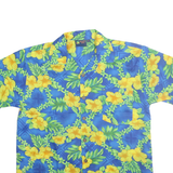 ROUNDY BAY Mens Blue & Yellow Hawaiian Shirt M Summer Vacation Beach Casual