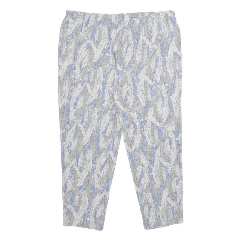 Womens Relaxed White & Light Blue Printed Casual Trousers W38 L27