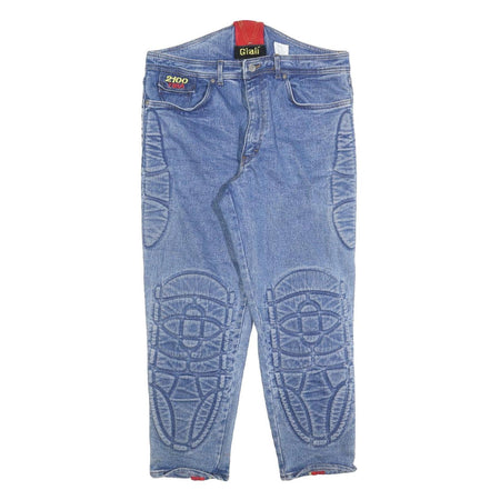 GIALI Mens Blue Slim Skinny Denim Cotton Blend Medium W34 L27 Embroidered Detail