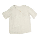 GERTRUD Womens Cream Printed Top Short Sleeve V Neck M Elegant Button Detail