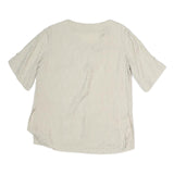 GERTRUD Womens Cream Printed Top Short Sleeve V Neck M Elegant Button Detail
