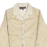 WEATHERPROOF Womens Beige Button Jacket L Polyester Faux Shearling Winter Coat
