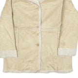 WEATHERPROOF Womens Beige Button Jacket L Polyester Faux Shearling Winter Coat