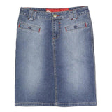 ECKO UNLTD Womens Blue Denim Straight Knee Length Cotton Blend Skirt M Red