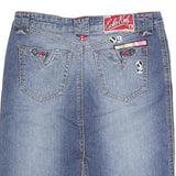 ECKO UNLTD Womens Blue Denim Straight Knee Length Cotton Blend Skirt M Red