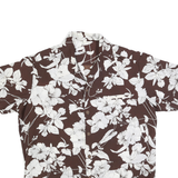 Mens Brown & White Floral Pattern Polyester Short Sleeve Shirt L Casual Summer