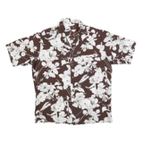 Mens Brown & White Floral Pattern Polyester Short Sleeve Shirt L Casual Summer
