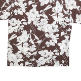 Mens Brown & White Floral Pattern Polyester Short Sleeve Shirt L Casual Summer