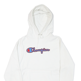 CHAMPION Mens White Pullover Hoodie L Cotton Blend Classic Logo Sweatshirt