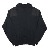 Mens Black Plain Cotton Blend Pullover Zip Up Jumper L Limmat Bus Pocket