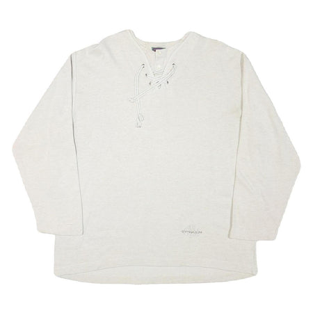 GYMNASIUM Mens Cream Cotton Blend Lace Up Neck L Sweatshirt Pullover Casual