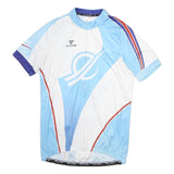 CUORE Mens Blue White Polyester Cycling Jersey L Short Sleeve Zip Neck