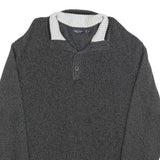 NAUTICA Mens Grey Cotton Patterned Jumper Shawl Collar Button Up Chunky Knit XL
