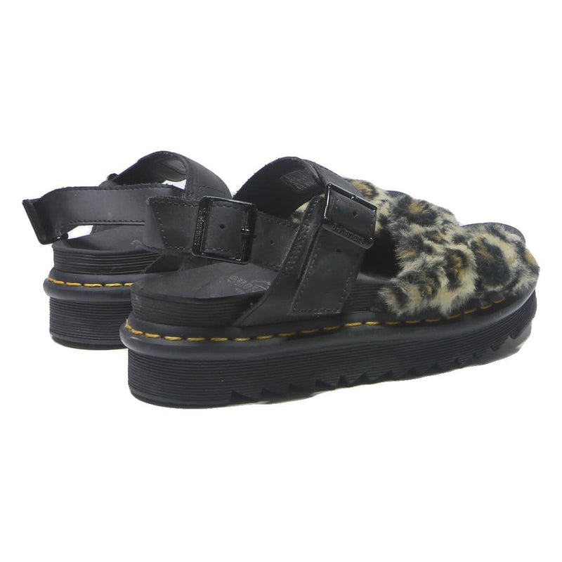 DR MARTENS Womens Black Leather Platform Sandals UK 5 Faux Fur Leopard Print