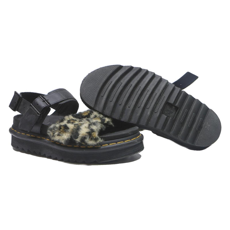 DR MARTENS Womens Black Leather Platform Sandals UK 5 Faux Fur Leopard Print