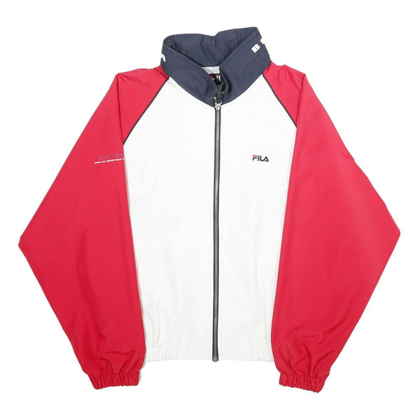 FILA Womens White & Red Zip Jacket L Plain Lightweight Casual Retro Sportswear