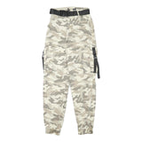 Womens Relaxed Fit Cotton Blend Camo Beige Cargo Trousers W22 L26 Belted