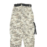 Womens Relaxed Fit Cotton Blend Camo Beige Cargo Trousers W22 L26 Belted