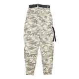 Womens Relaxed Fit Cotton Blend Camo Beige Cargo Trousers W22 L26 Belted