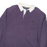 CHAPS Mens Purple & White Long Sleeve Plain XL Cotton Blend Polo Shirt Casual