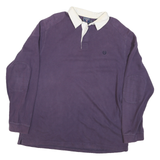 CHAPS Mens Purple & White Long Sleeve Plain XL Cotton Blend Polo Shirt Casual