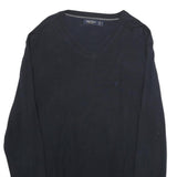 NAUTICA Mens Black Plain V Neck Basic Knit Jumper Cotton M Comfortable Casual