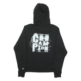 CHAMPION Mens Black Pullover Hoodie S Graphic Print Cotton Blend Streetwear
