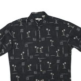 CAMPIA Mens Black Shirt M Cotton Blend Palm Tree Print Casual Button Shirt