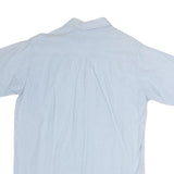 Womens Blue Patchwork Cotton Blend Shirt Short Sleeve Collared M Summer Casual