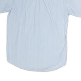 Womens Blue Patchwork Cotton Blend Shirt Short Sleeve Collared M Summer Casual