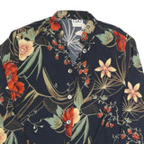 CLIO Womens Black Floral Printed Button Long Sleeve Shirt L Lightweight
