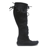 MINNETONKA Lace-Up Womens Knee High Boots Black Leather UK 4 Comfortable Stylish