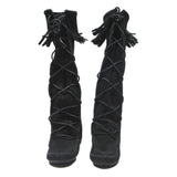 MINNETONKA Lace-Up Womens Knee High Boots Black Leather UK 4 Comfortable Stylish