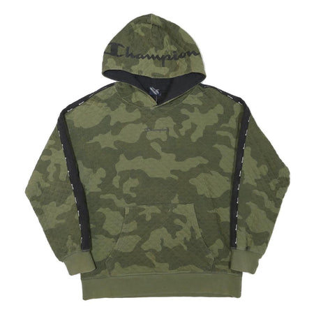 CHAMPION Boys Green Camouflage Hoodie 2XL Cotton Blend Pullover