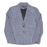 Womens Blue Black White Check Jacket UK 8 Cotton Blend Button Closure Classic