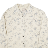 WOOLRICH Womens Cream Leaf Print Shirt L Cotton Blend Casual Button Down