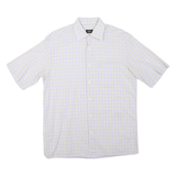 BOSS HUGO BOSS Mens Beige & Blue Check Shirt L Cotton Blend Short Sleeve Casual